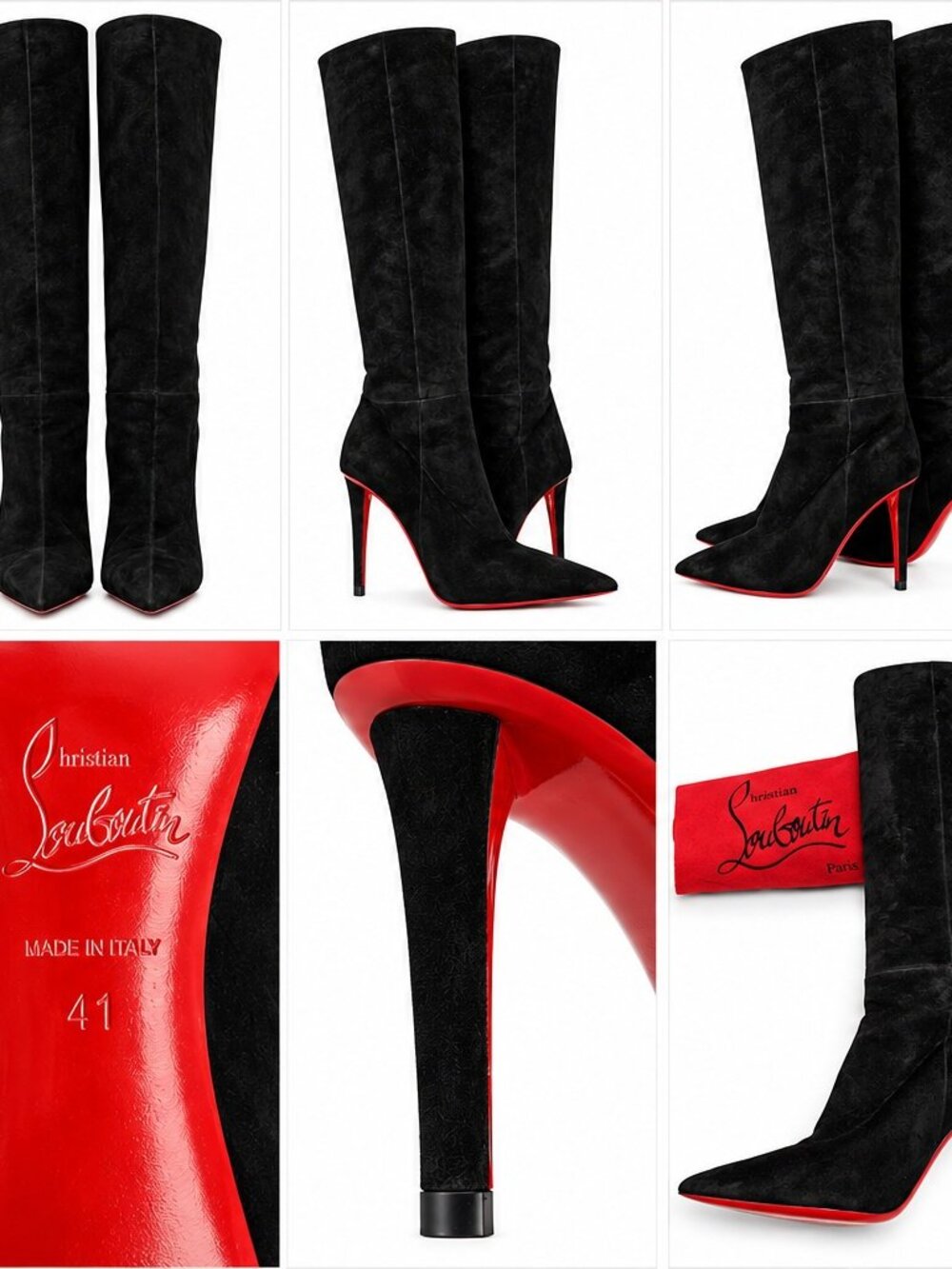 Christian Louboutin Black Suede Knee-High Stiletto Boots EU 41